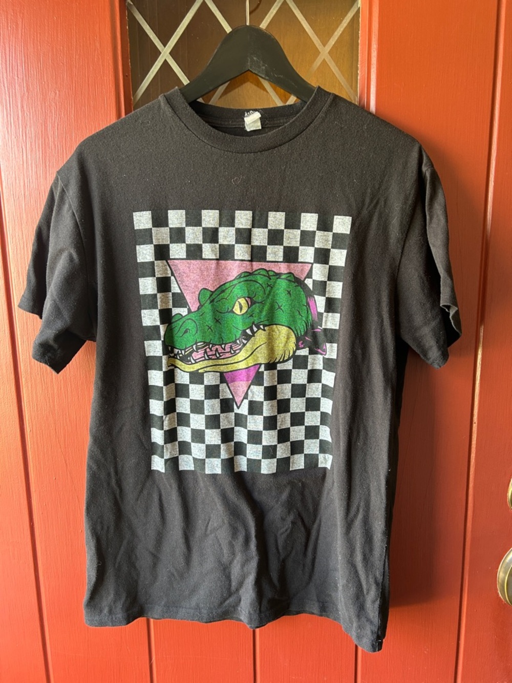 Black Reptile Graphic Tee with Green Alligator Design -